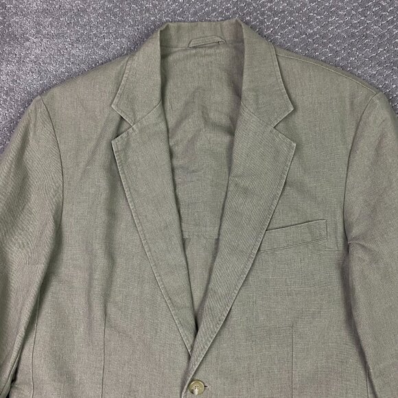Vintage LL Bean Blazer Jacket Men's 40R Olive Green Cotton Linen - Picture 2 of 13